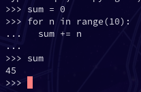 Summing the numbers from 1 to 10 in the Python REPL